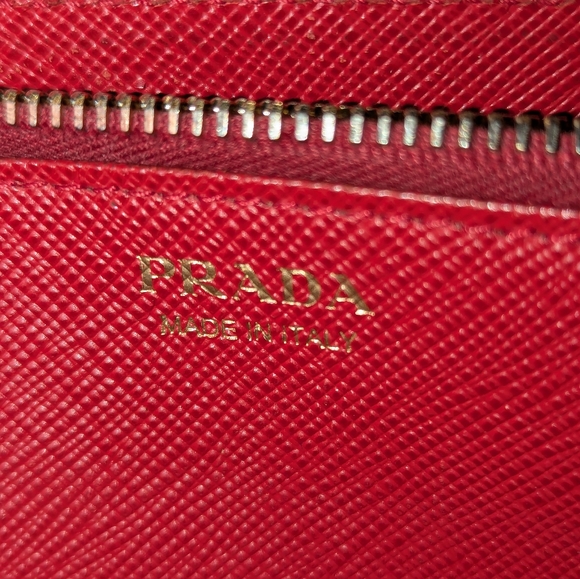 Prada Saffiano Leather Zip Around Continental Wallet Red GUC - Picture 7 of 12